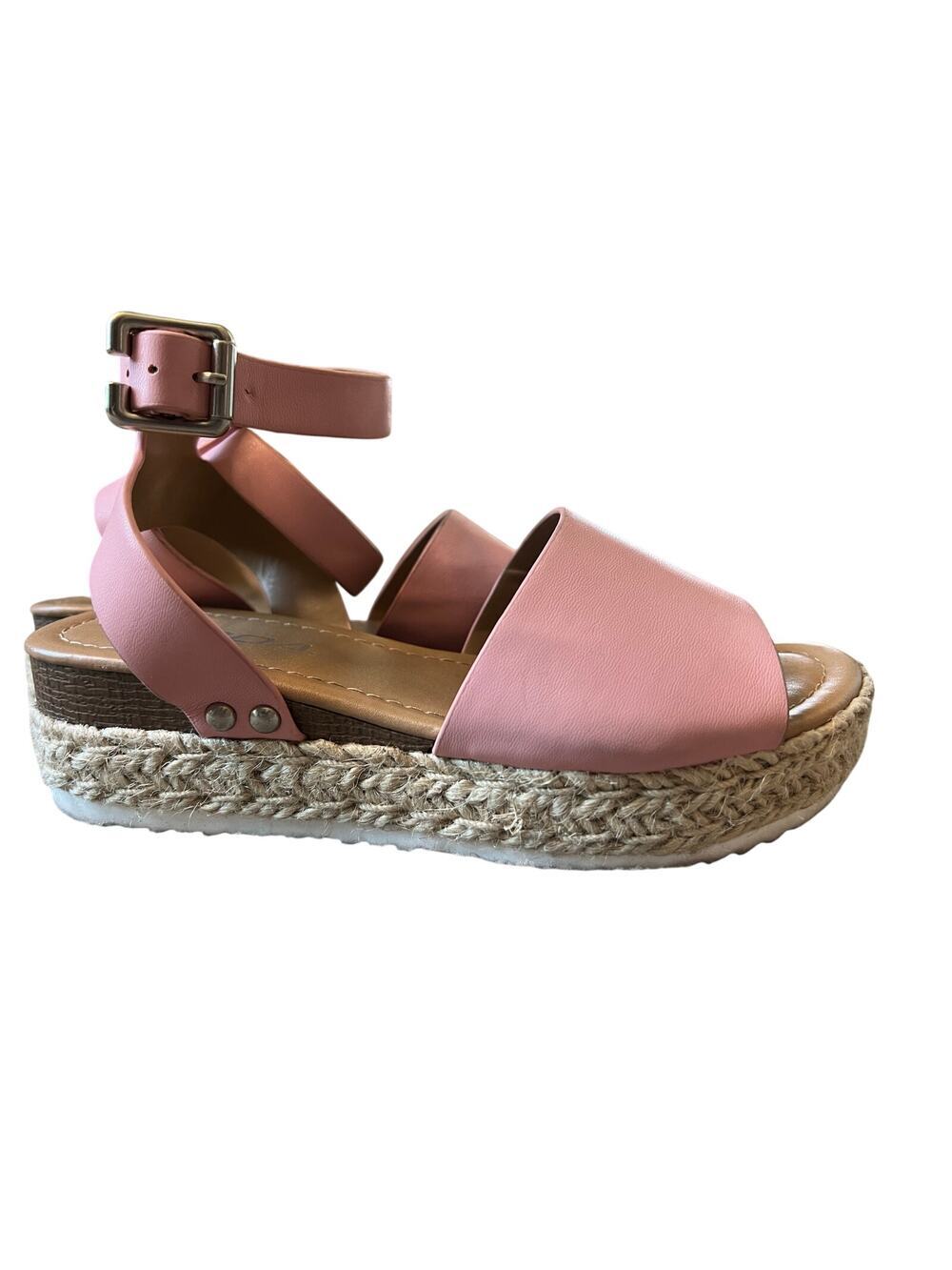 Girls Soda Topic Open Toe Espadrille Sandal, Pink, Size 1, Buckle, Ankle Strap